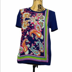 Purple Colorful Faux Wrap Short Sleeve Top XS